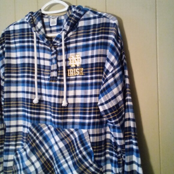 Concepts Sports Notre Dame Flannel Shirt Women S Hood Pocket Long Sleeve Plaid - Picture 8 of 15